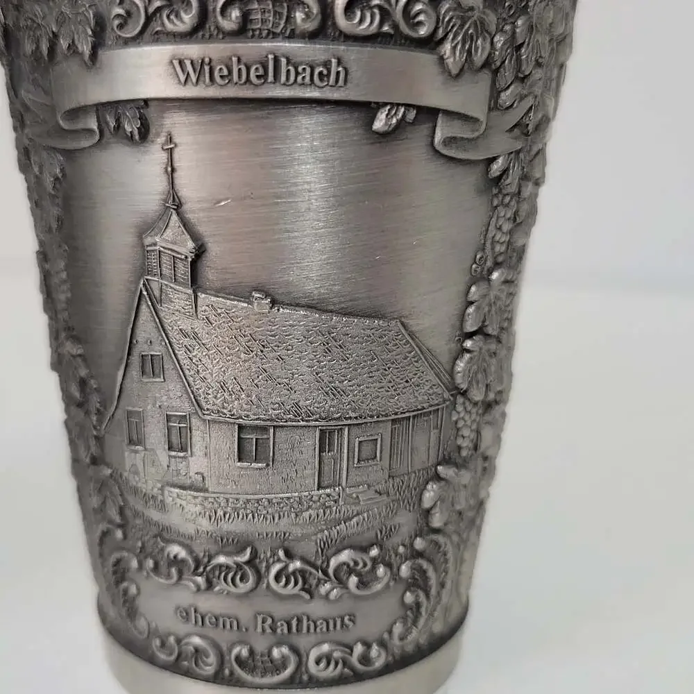 Zinn Becker Pewter Cups Set Of 2 Hand Engraved Ornate Weibelbach Rottbach + More